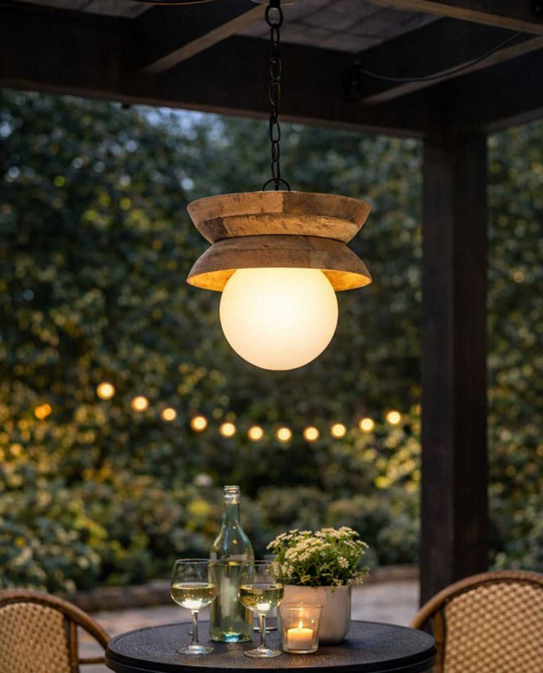 Maeva One Light Pendant in Natural Wood + Black Canarm Canada