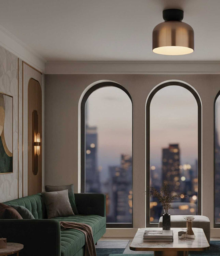 Caleb One Light Flush Mount in Gold & Matte Black Canarm Canada