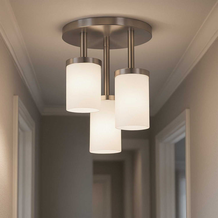 Britton Three Light Semi-Flush Mount in Brushed Nickel Canarm Canada