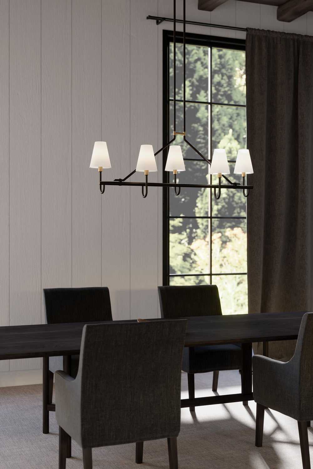 Bellforge Five Light Linear Chandelier in Legacy Brass Minka-Lavery