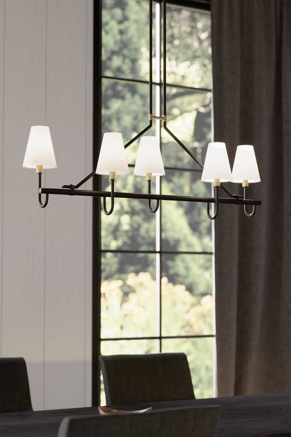 Bellforge Five Light Linear Chandelier in Legacy Brass Minka-Lavery