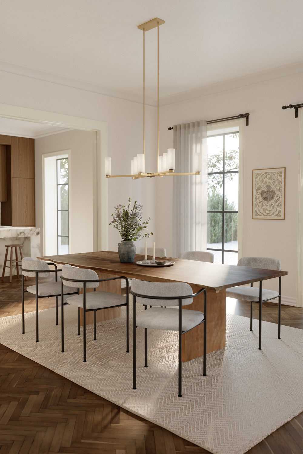Wexmere Eight Light Linear Chandelier in Legacy Brass Minka-Lavery