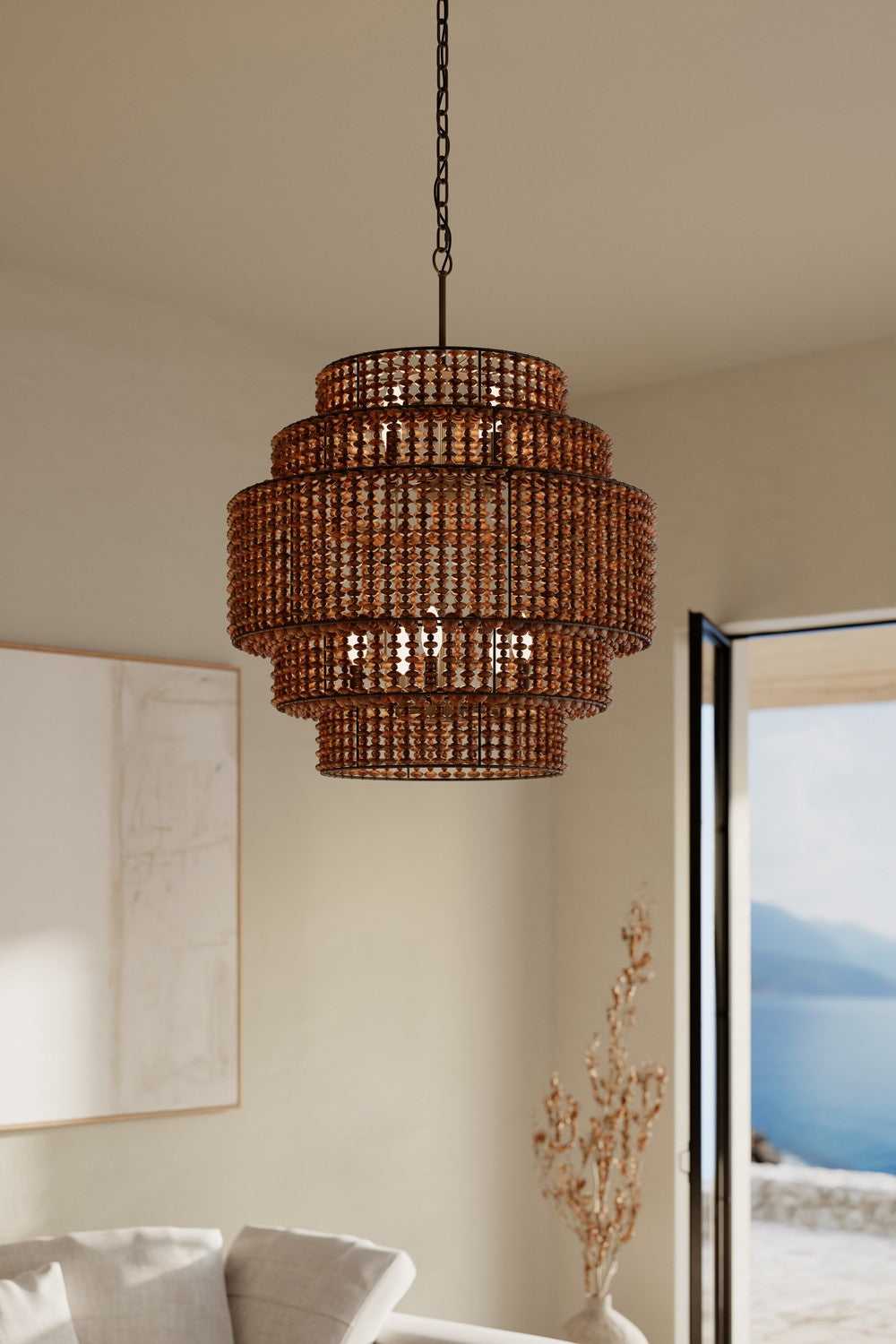 Beaudelle Nine Light Pendant in Dark Bronze Minka-Lavery