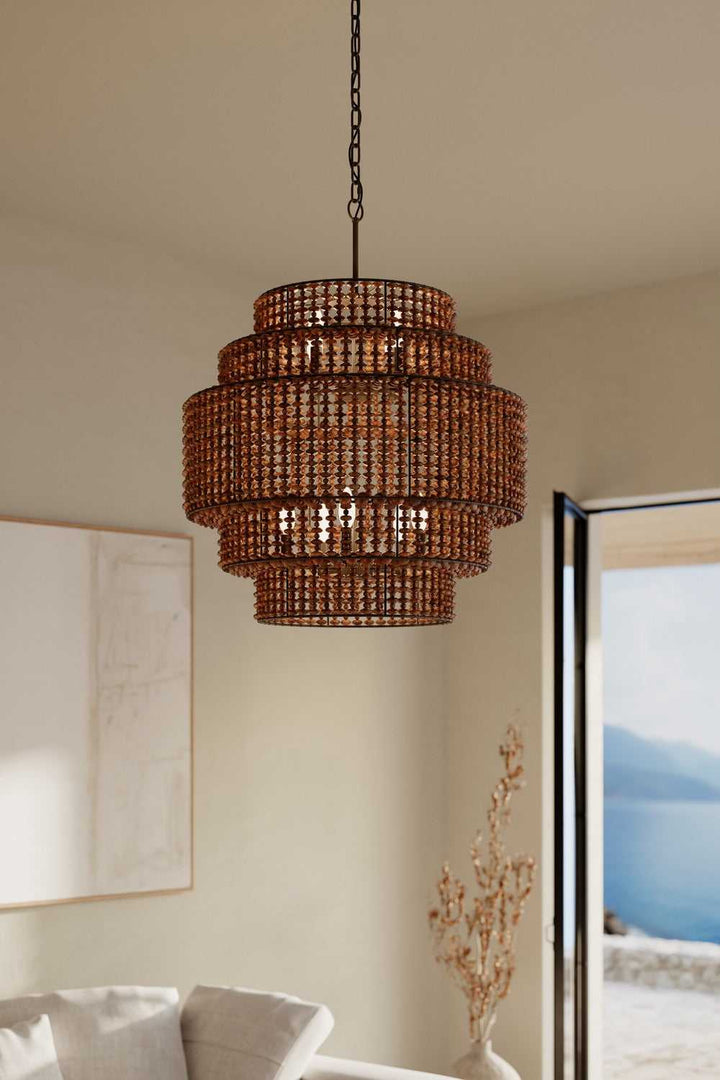 Beaudelle Nine Light Pendant in Dark Bronze Minka-Lavery
