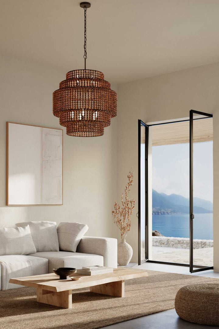 Beaudelle Nine Light Pendant in Dark Bronze Minka-Lavery
