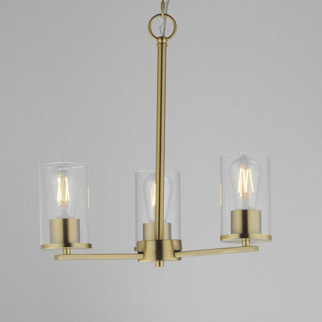 Lateral Three Light Chandelier in Satin Brass Maxim