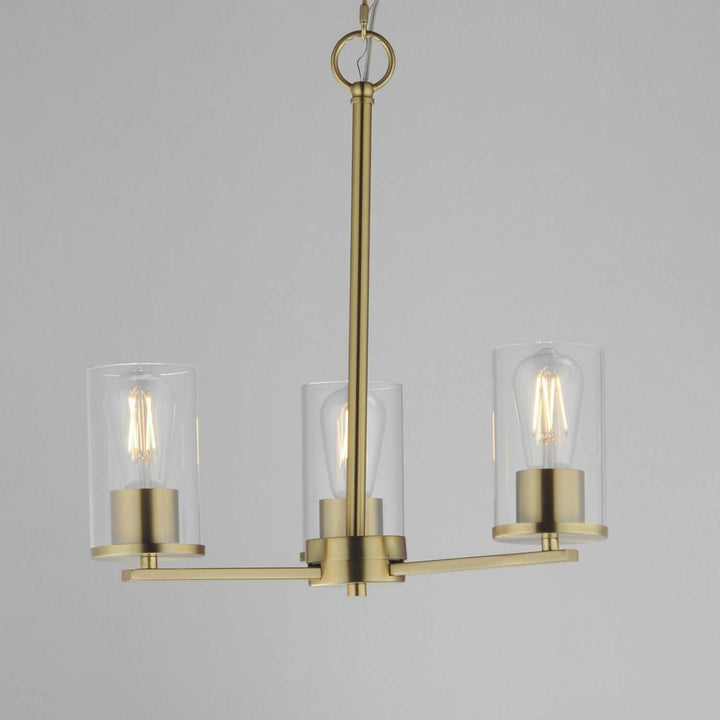 Lateral Three Light Chandelier in Satin Brass Maxim