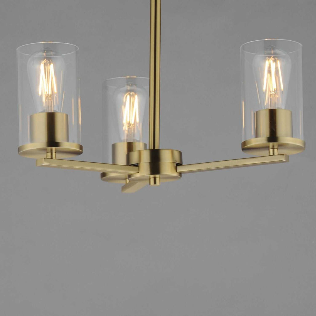 Lateral Three Light Chandelier in Satin Brass Maxim