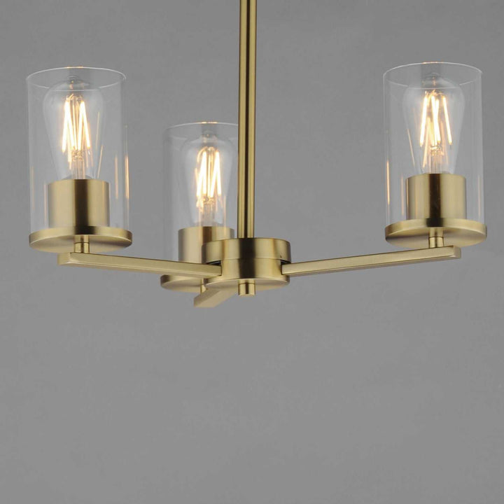 Lateral Three Light Chandelier in Satin Brass Maxim