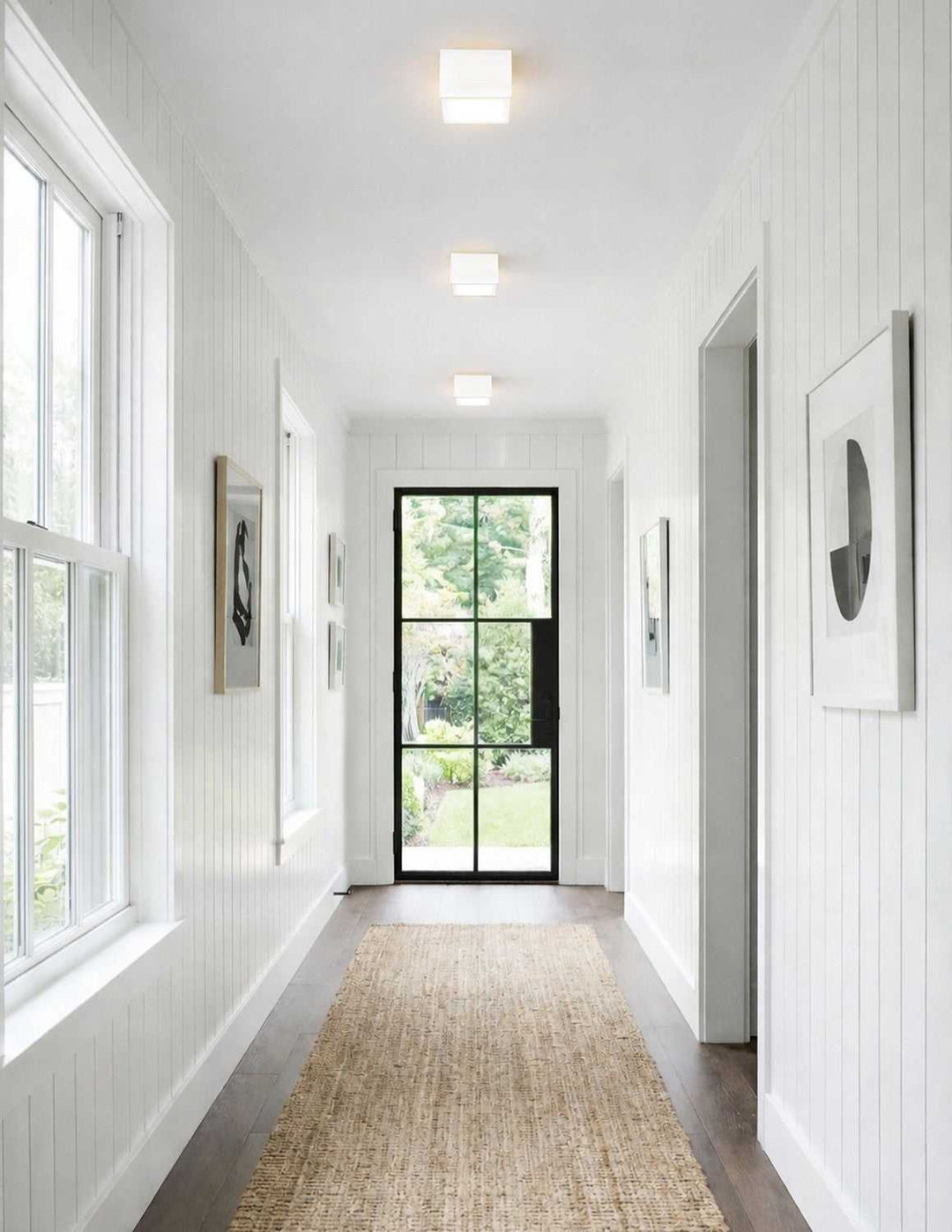 Textile LED Flush-Mount in White Linen Fabric Justice Designs