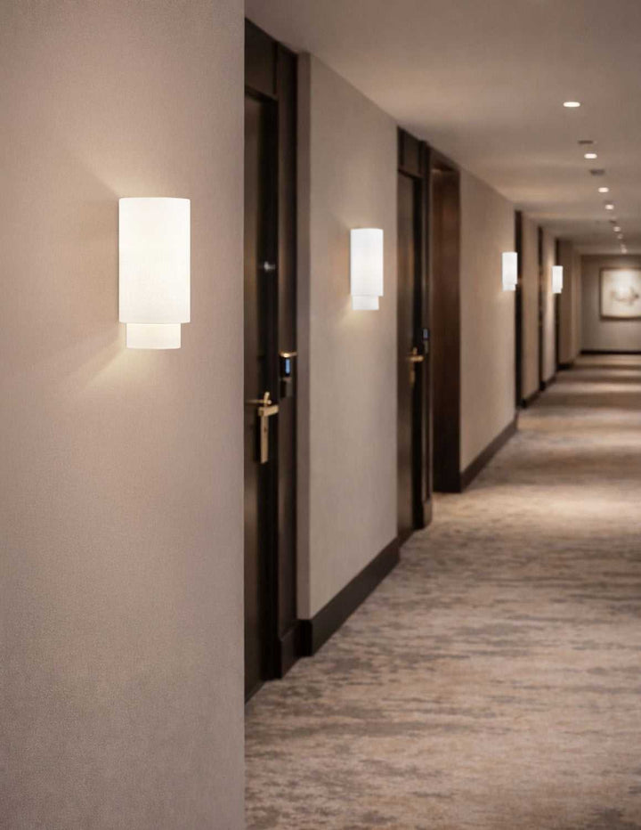 Textile One Light Wall Sconce in White Linen Fabric Justice Designs