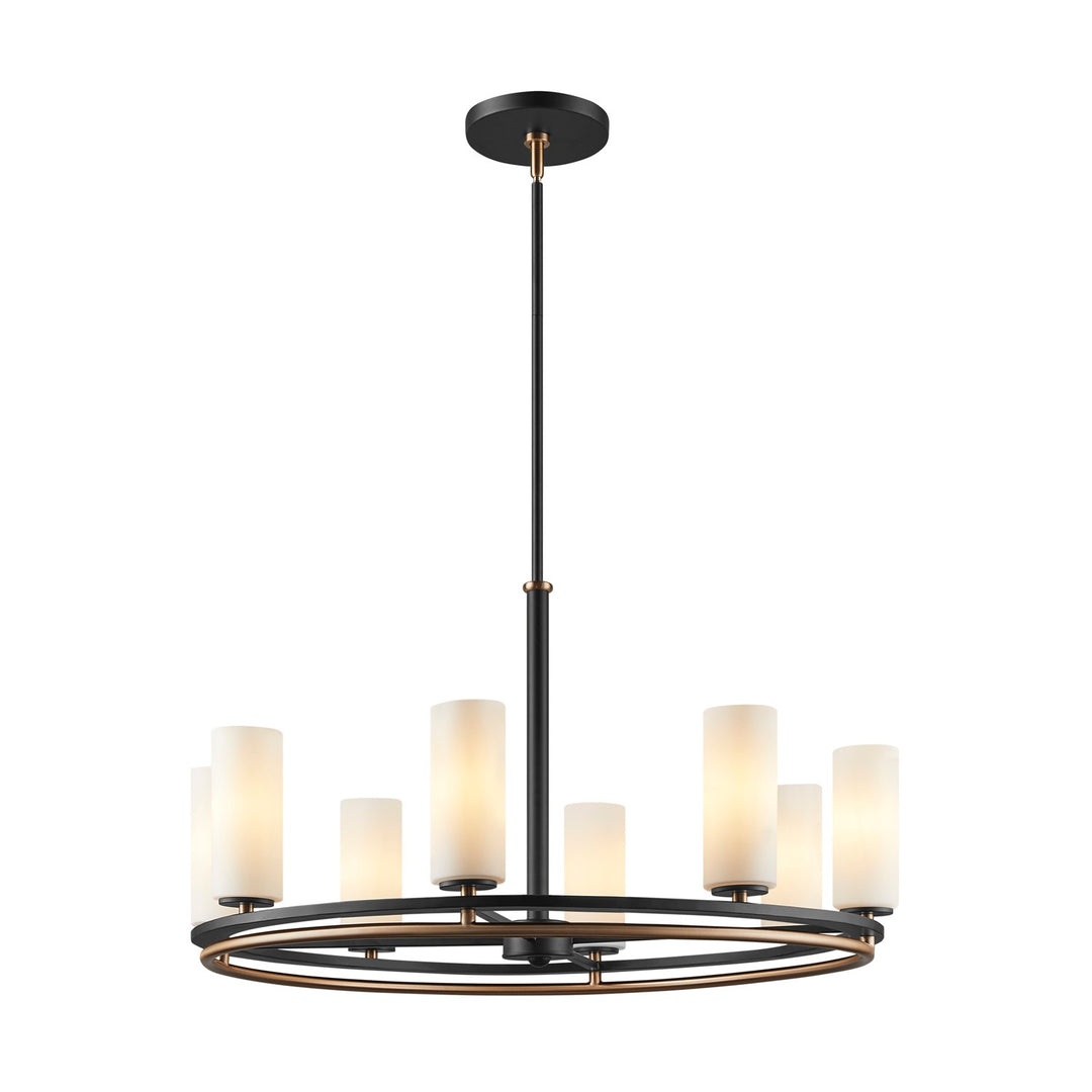 Justice Designs - FSN-7004-OPAL-MBBR - Eight Light Chandelier - Fusion - Matte Black w/ Brass Accents