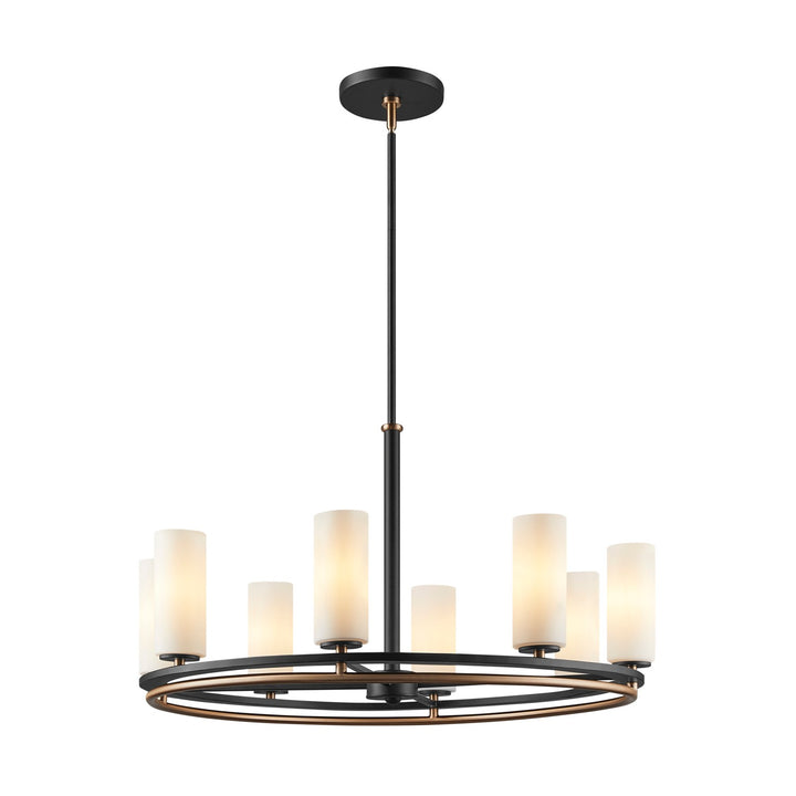 Justice Designs - FSN-7004-OPAL-MBBR - Eight Light Chandelier - Fusion - Matte Black w/ Brass Accents