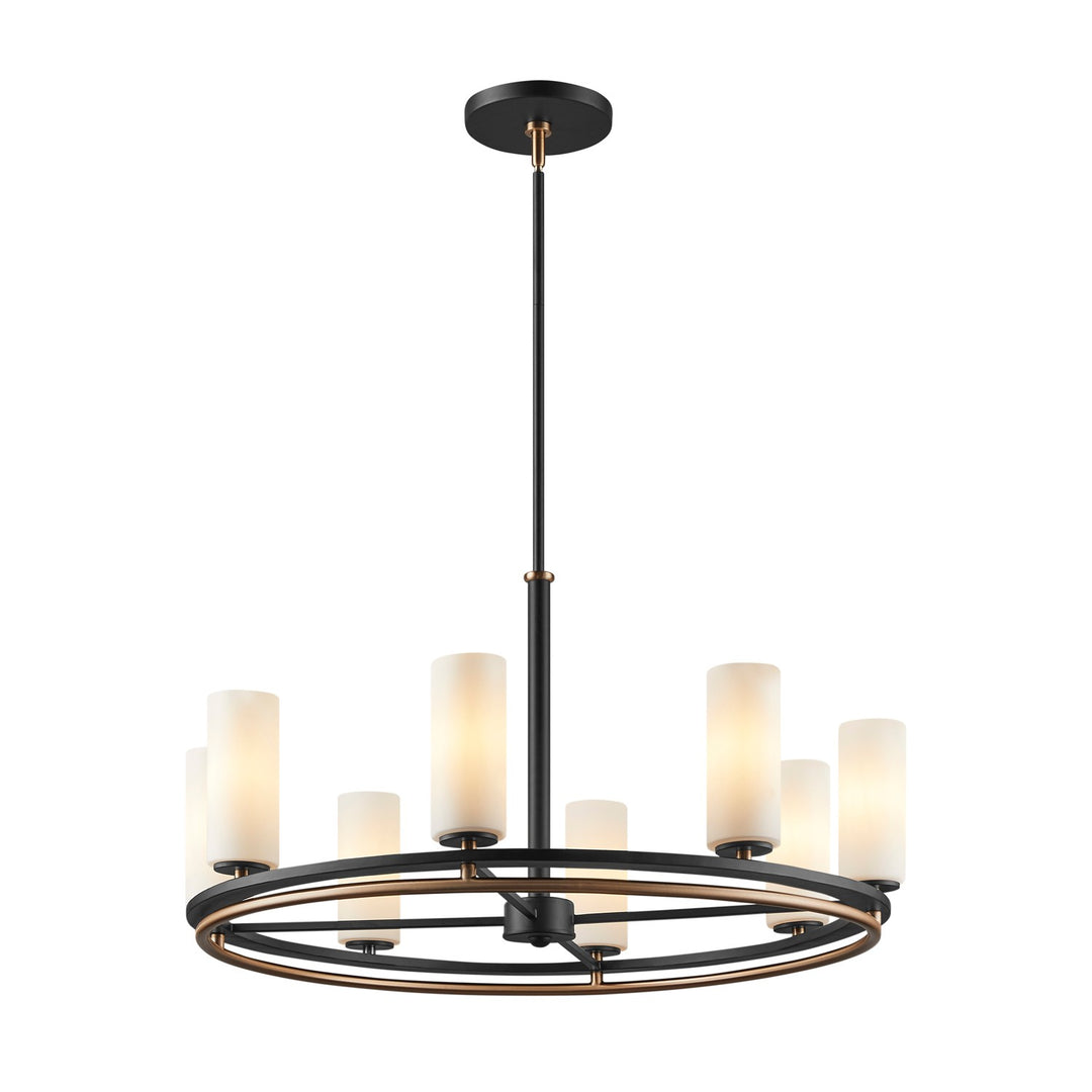 Justice Designs - FSN-7004-OPAL-MBBR - Eight Light Chandelier - Fusion - Matte Black w/ Brass Accents