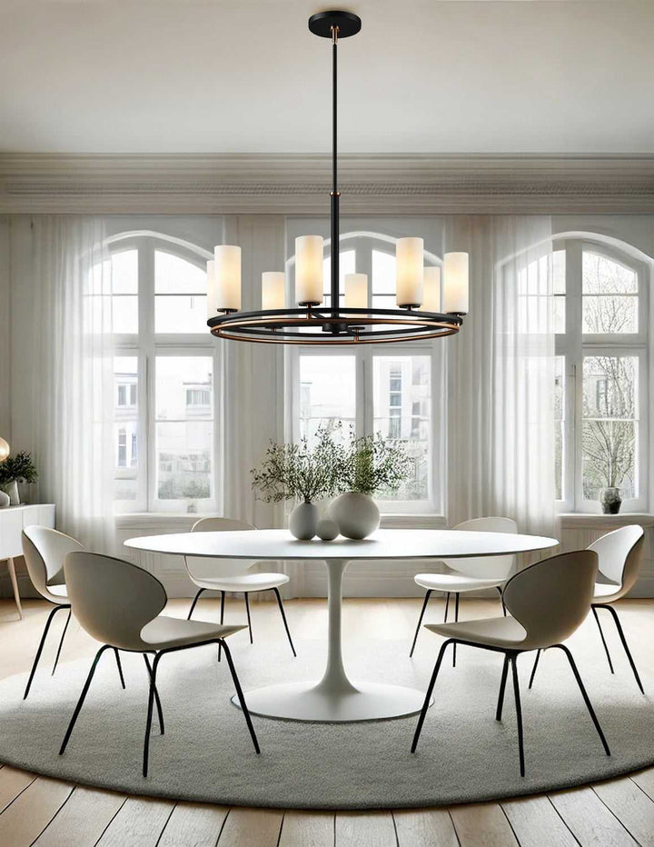 Fusion Eight Light Chandelier in Matte Black w/ Brass Accents Justice Designs
