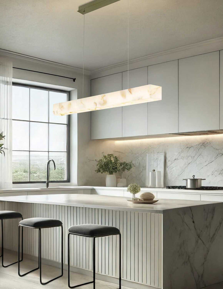 Alabaster Rocks! LED Linear Pendant in Brushed Brass Justice Designs