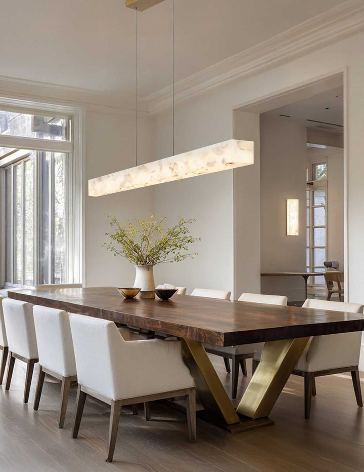 Alabaster Rocks! LED Linear Pendant in Brushed Brass Justice Designs