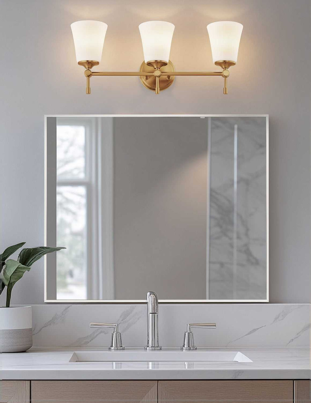 Fusion Three Light Bath Bar in Brushed Brass Justice Designs