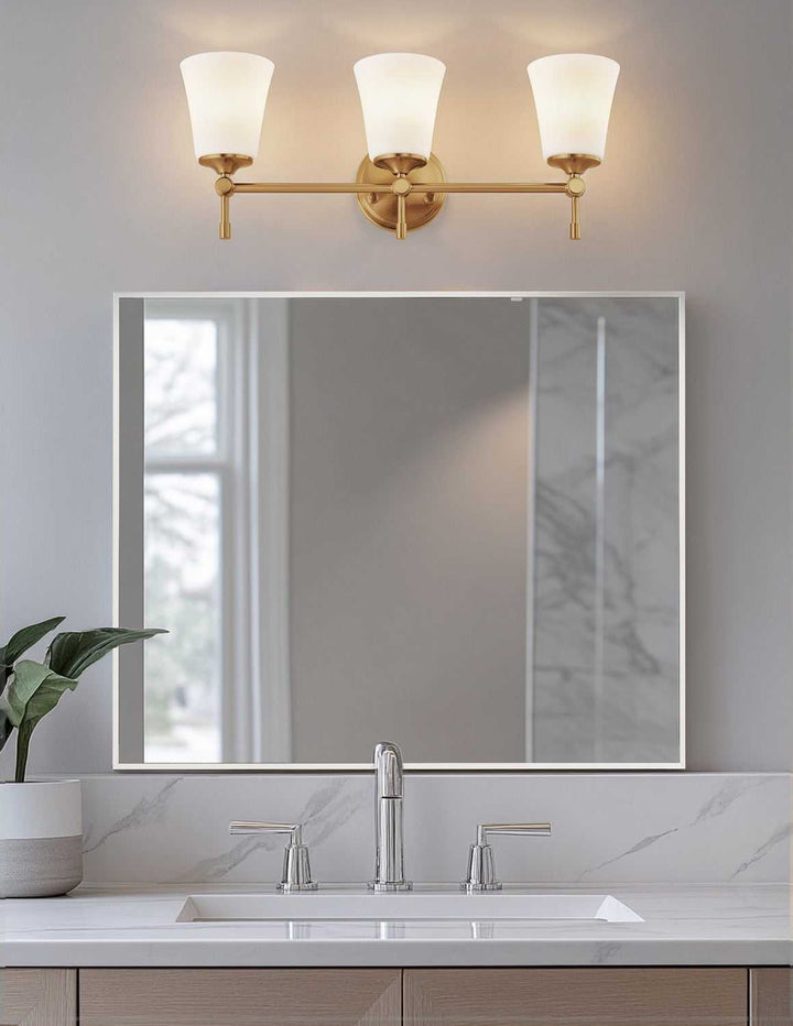 Fusion Three Light Bath Bar in Brushed Brass Justice Designs