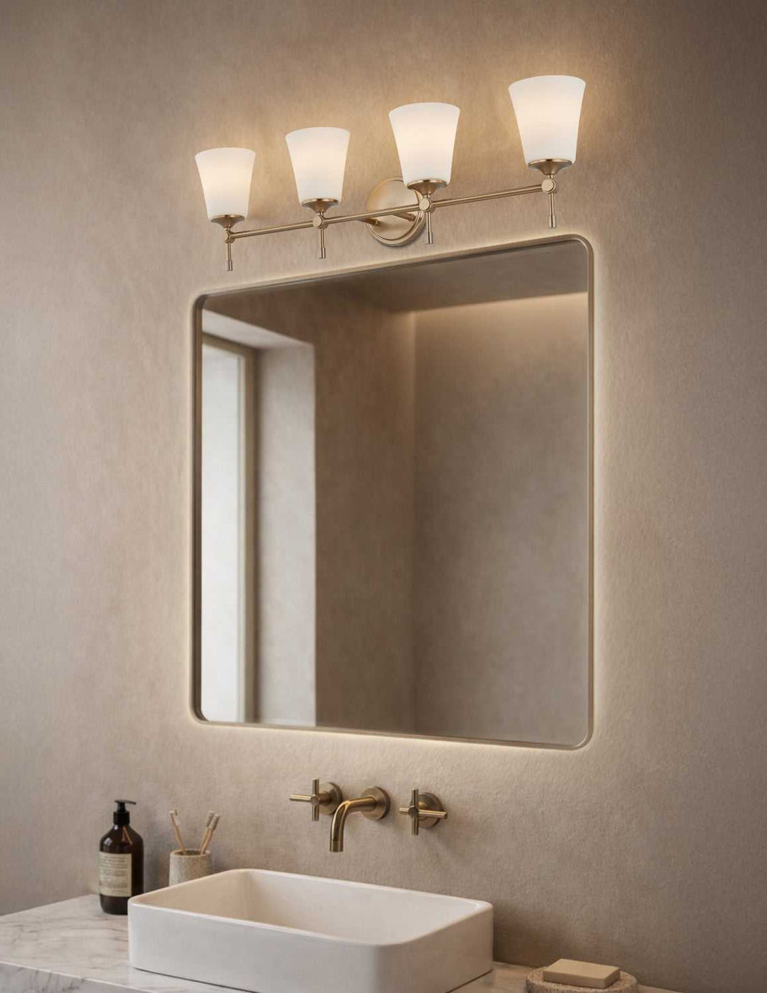 Fusion Four Light Bath Bar in Brushed Brass Justice Designs