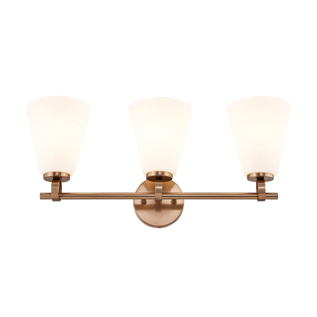 Justice Designs - FSN-8343-OPAL-BRSS - Three Light Bath Bar - Fusion - Brushed Brass