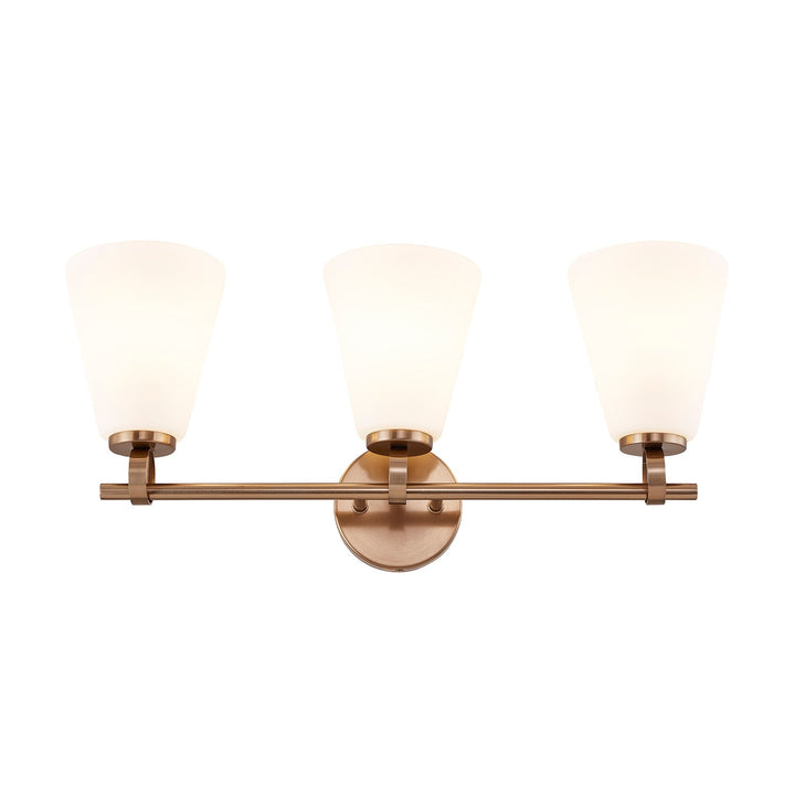 Justice Designs - FSN-8343-OPAL-BRSS - Three Light Bath Bar - Fusion - Brushed Brass