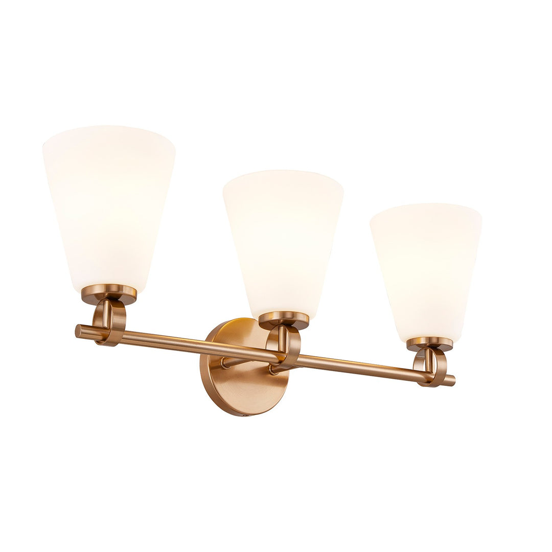 Justice Designs - FSN-8343-OPAL-BRSS - Three Light Bath Bar - Fusion - Brushed Brass