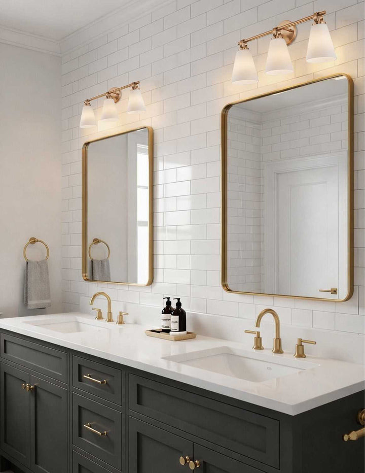 Fusion Three Light Bath Bar in Brushed Brass Justice Designs