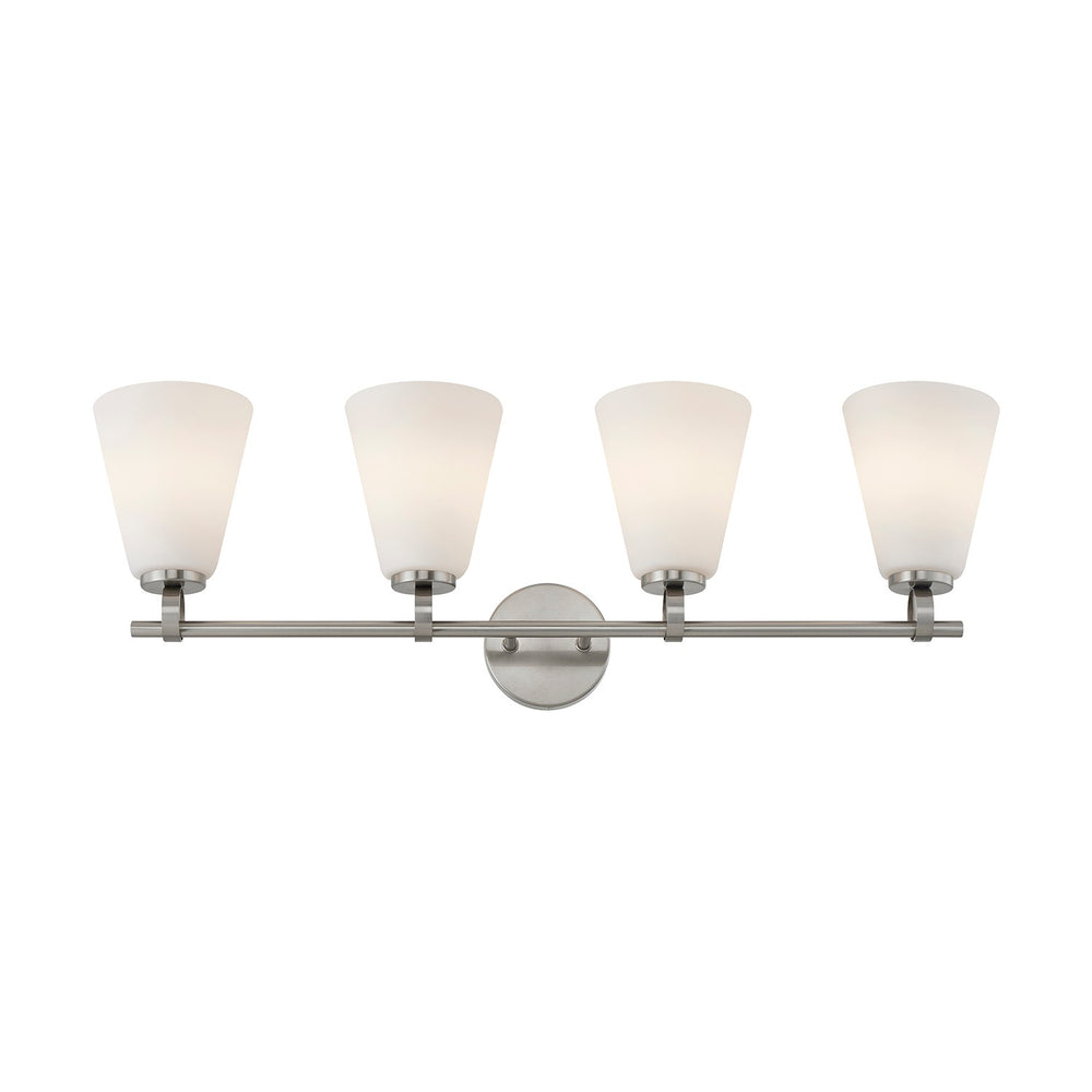 Justice Designs - FSN-8344-OPAL-NCKL - Four Light Bath Bar - Fusion - Brushed Nickel