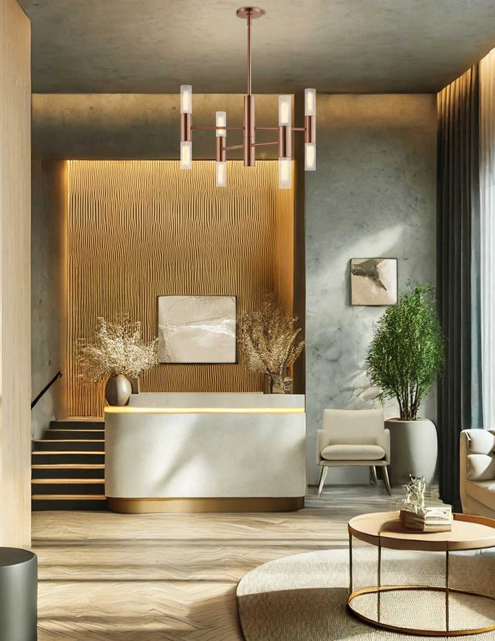 Fusion Eight Light Chandelier in Brushed Brass Justice Designs