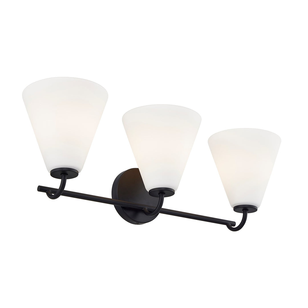 Justice Designs - FSN-8363-OPAL-MBLK - Three Light Bath Bar - Fusion - Matte Black