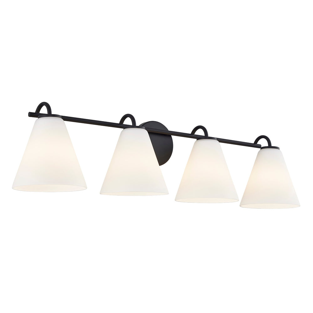 Justice Designs - FSN-8364-OPAL-MBLK - Four Light Bath Bar - Fusion - Matte Black