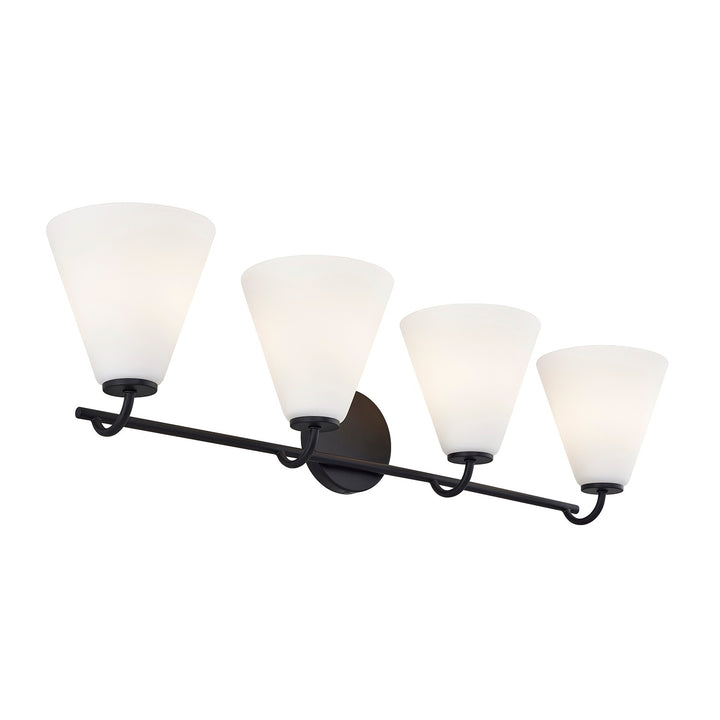 Justice Designs - FSN-8364-OPAL-MBLK - Four Light Bath Bar - Fusion - Matte Black