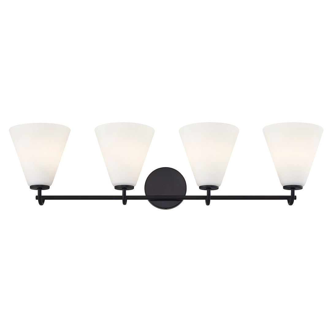 Justice Designs - FSN-8364-OPAL-MBLK - Four Light Bath Bar - Fusion - Matte Black