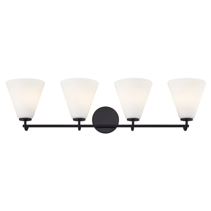 Justice Designs - FSN-8364-OPAL-MBLK - Four Light Bath Bar - Fusion - Matte Black