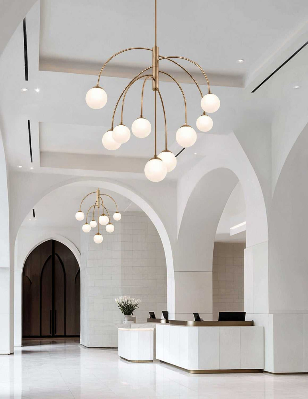 Fusion Nine Light Chandelier in Brushed Brass Justice Designs