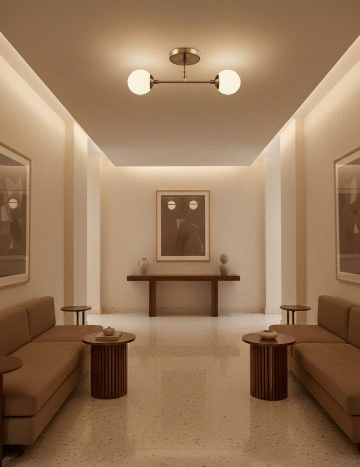 Fusion Two Light Semi-Flush Mount in Brushed Brass Justice Designs