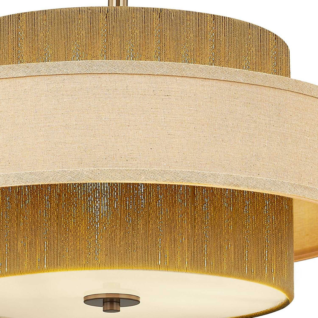Textile Three Light Semi-Flush Mount in Brushed Brass Justice Designs