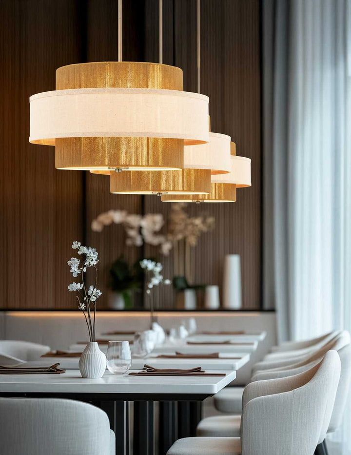 Textile Five Light Pendant in Brushed Brass Justice Designs