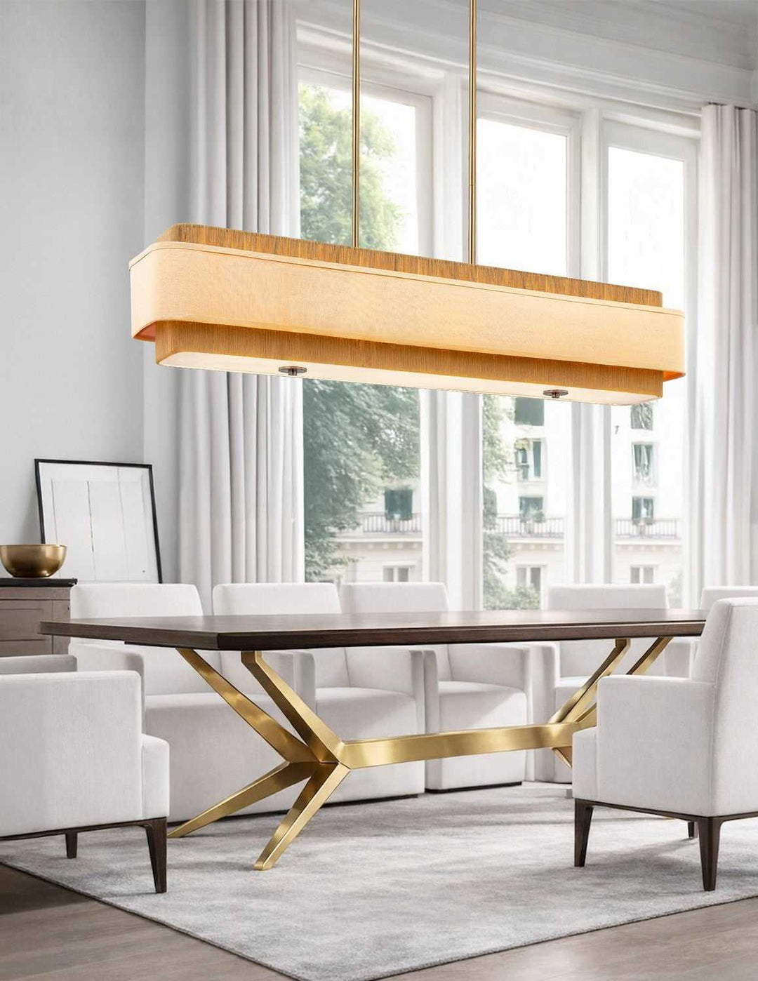 Textile Five Light Linear Pendant in Brushed Brass Justice Designs