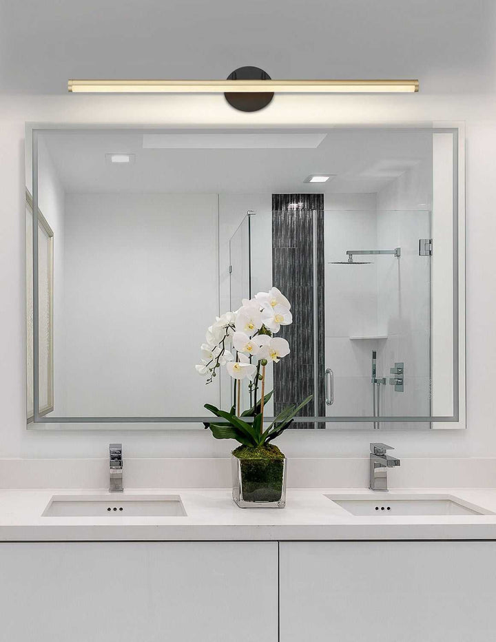 No Shade Material LED Linear Wall/Bath in Matte Black w/ Brass Accents Justice Designs