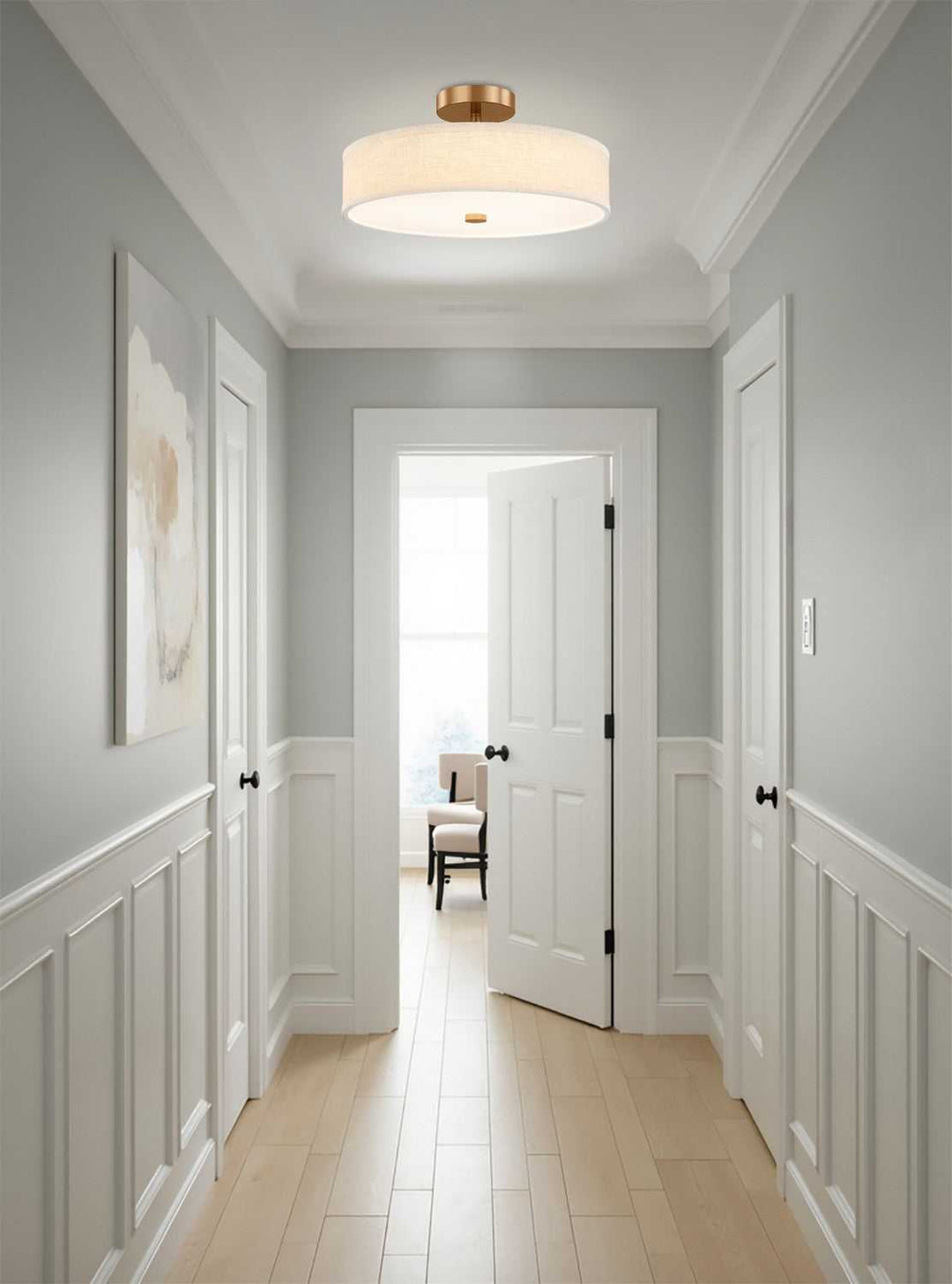Textile LED Semi-Flush Mount in Brushed Brass Justice Designs