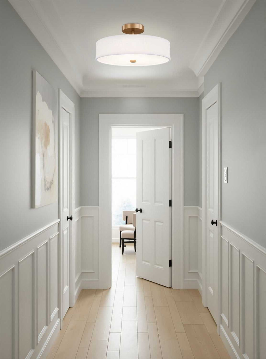 Textile LED Semi-Flush Mount in Brushed Brass Justice Designs