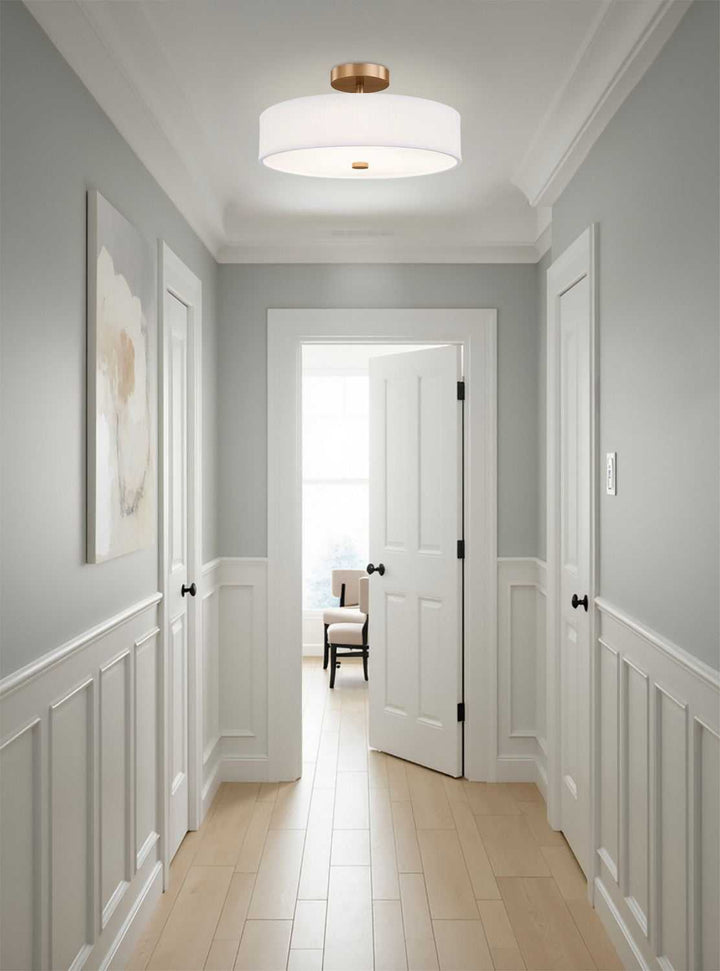 Textile LED Semi-Flush Mount in Brushed Brass Justice Designs