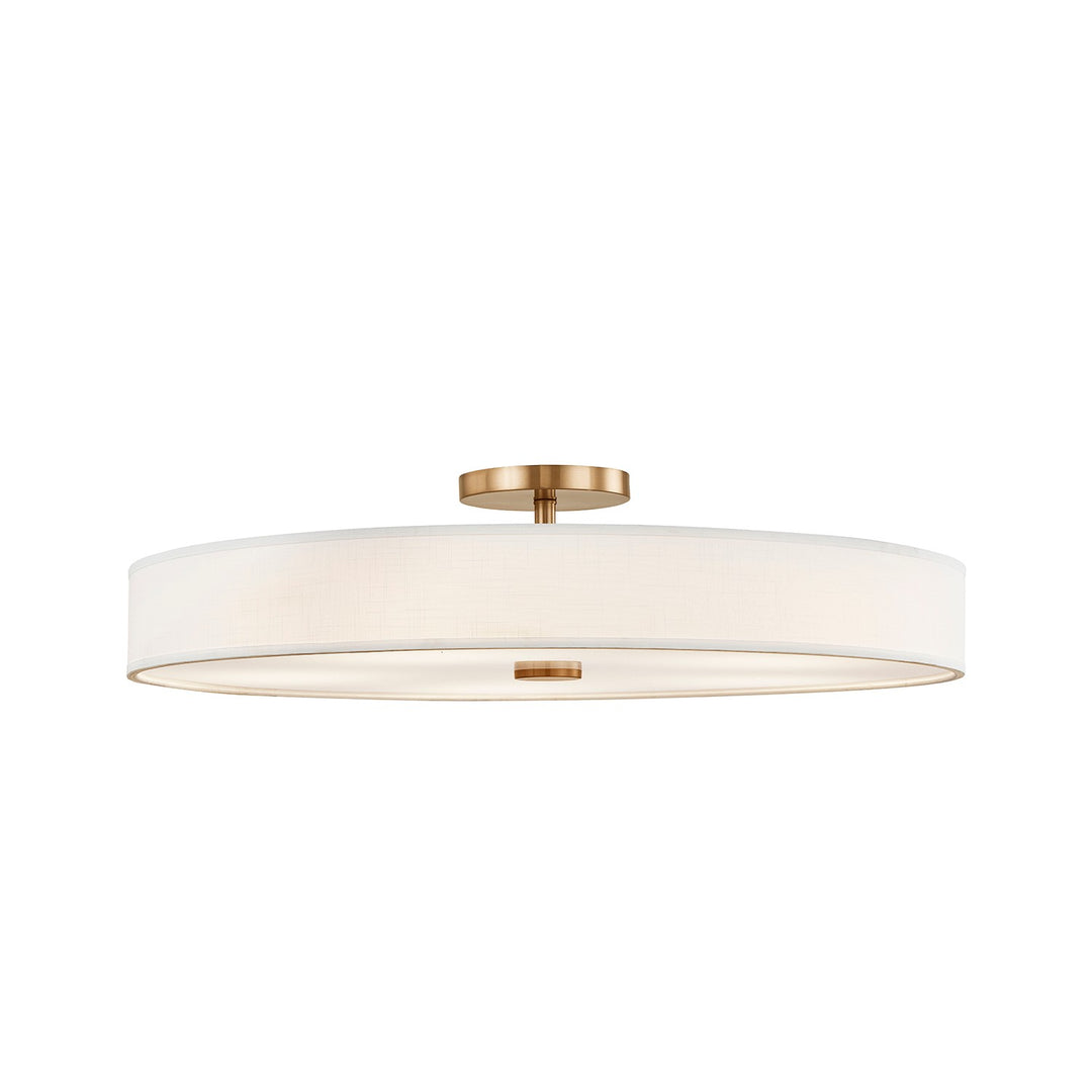 Justice Designs - FAB-9307-WHTE-BRSS - LED Semi-Flush Mount - Textile - Brushed Brass