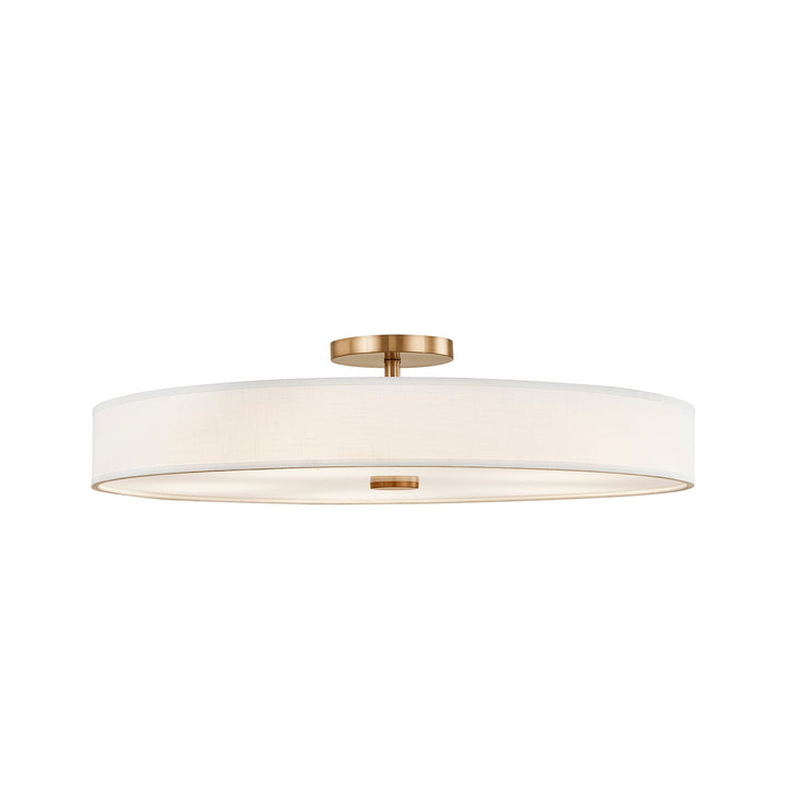 Justice Designs - FAB-9307-WHTE-BRSS - LED Semi-Flush Mount - Textile - Brushed Brass