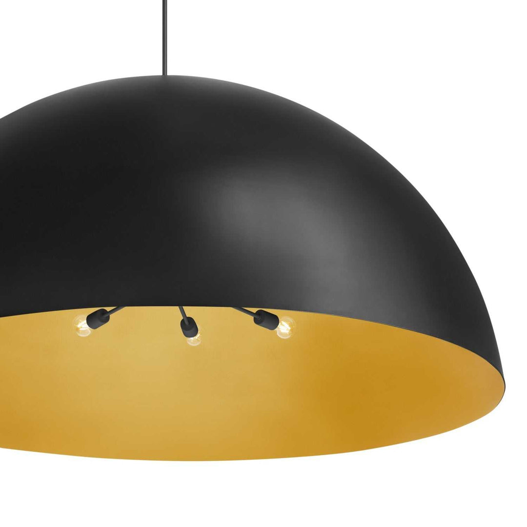 No Shade Material Ten Light Pendant in Matte Black with Champagne Gold Interior Justice Designs