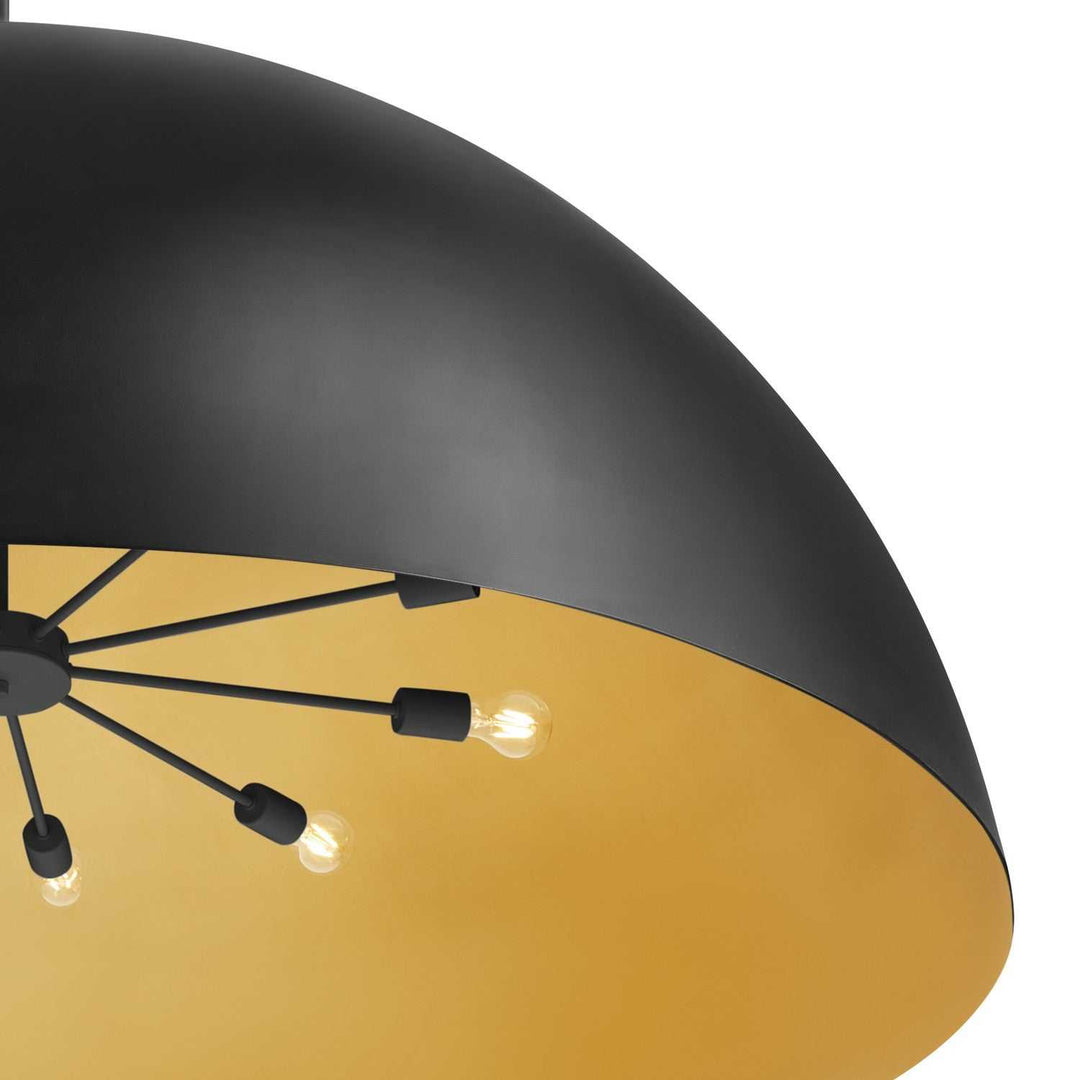 No Shade Material Ten Light Pendant in Matte Black with Champagne Gold Interior Justice Designs