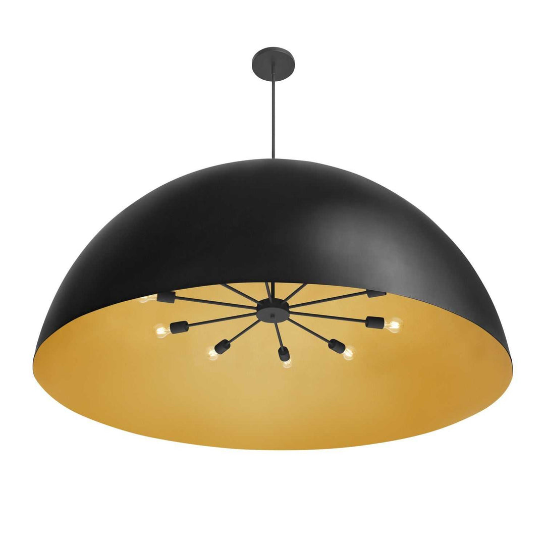 No Shade Material Ten Light Pendant in Matte Black with Champagne Gold Interior Justice Designs