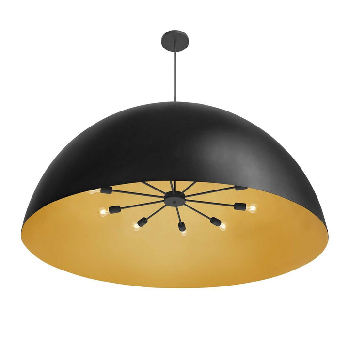 No Shade Material Ten Light Pendant in Matte Black with Champagne Gold Interior Justice Designs